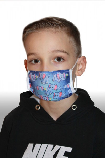 Antibakterielle Mund-Nasen-Maske für Kinder - Elefant blau
